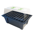 Compact seedling starter with humidity cover for optimal plant growth.