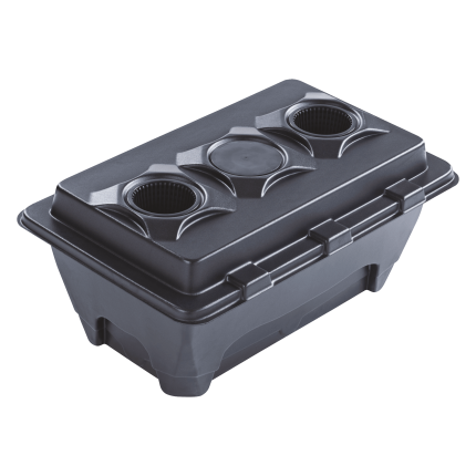 Durable black grow tray with multiple holes for efficient plant cultivation. Suitable for indoor gardening and hydroponic systems.